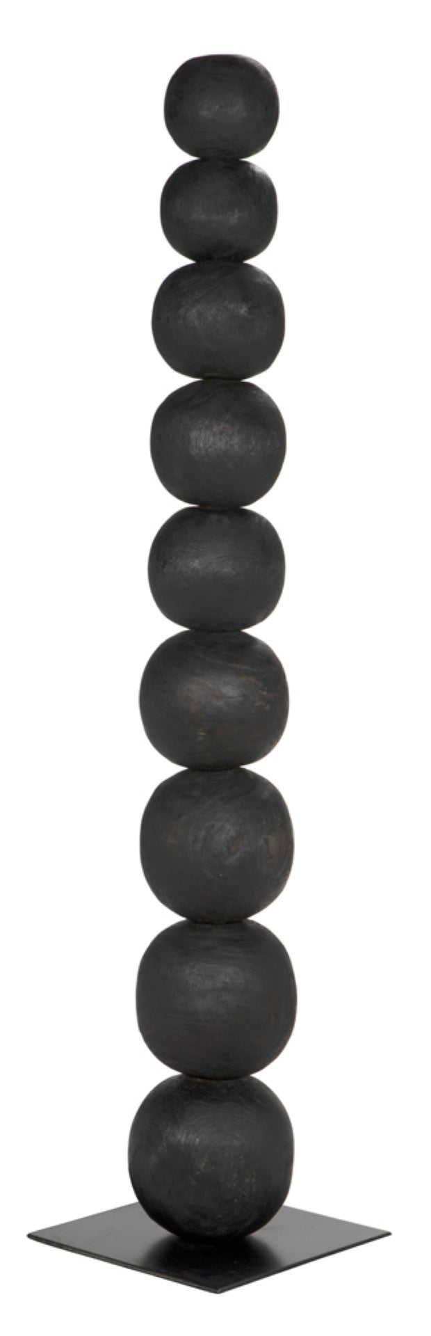 Noir Alpha Tall Sculptural Accent - Industrial Iron & Munggur Wood Storage Tower in Burnt Black Finish AW-57BB