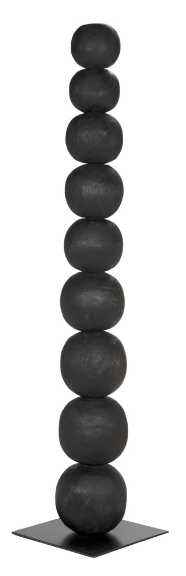 Noir Alpha Tall Sculptural Accent - Industrial Iron & Munggur Wood Storage Tower in Burnt Black Finish AW-57BB