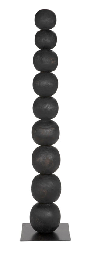 Noir Alpha Tall Sculptural Accent - Industrial Iron & Munggur Wood Storage Tower in Burnt Black Finish AW-57BB