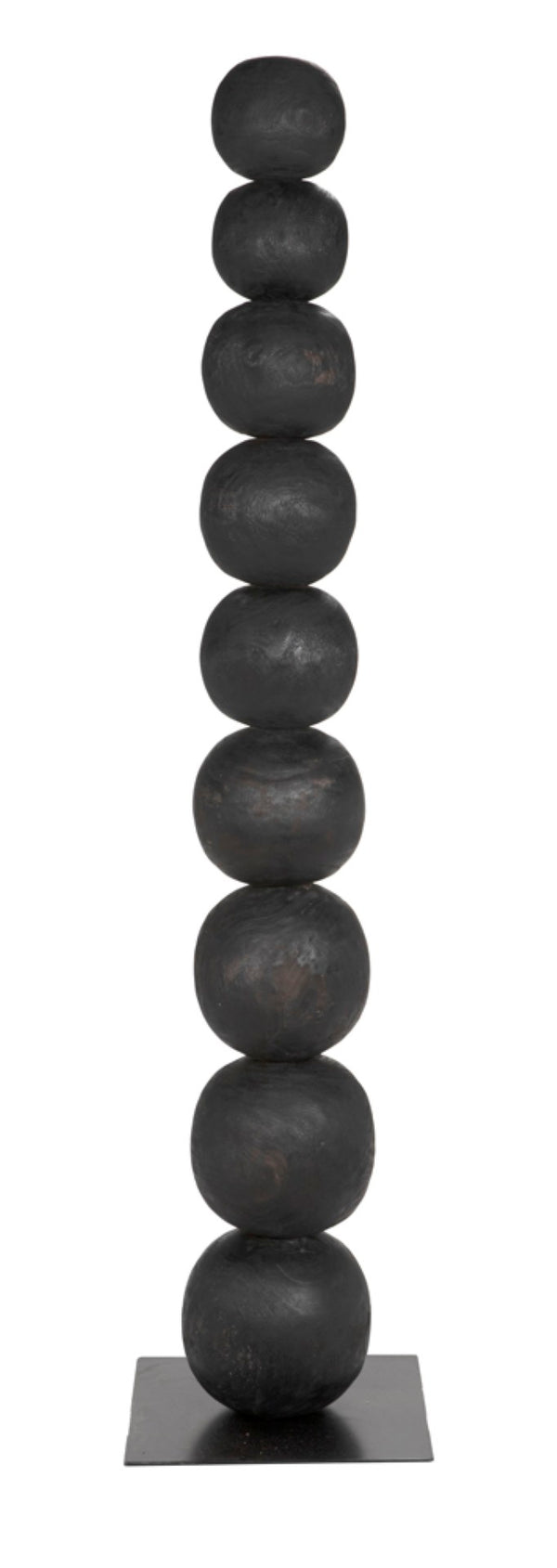 Noir Alpha Tall Sculptural Accent - Industrial Iron & Munggur Wood Storage Tower in Burnt Black Finish AW-57BB