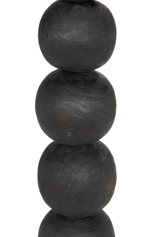 Noir Alpha Tall Sculptural Accent - Industrial Iron & Munggur Wood Storage Tower in Burnt Black Finish AW-57BB