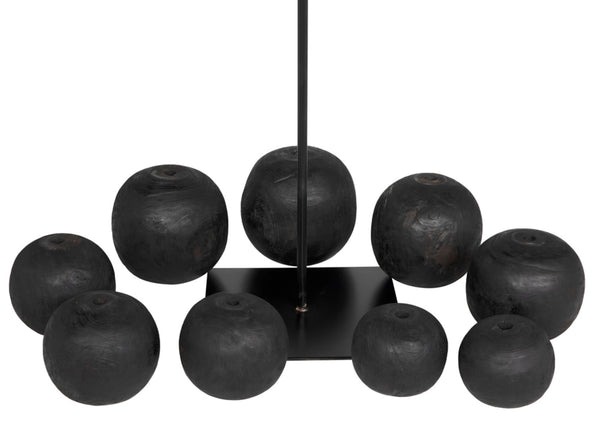 Noir Alpha Tall Sculptural Accent - Industrial Iron & Munggur Wood Storage Tower in Burnt Black Finish AW-57BB