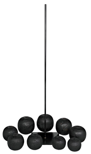 Noir Alpha Tall Sculptural Accent - Industrial Iron & Munggur Wood Storage Tower in Burnt Black Finish AW-57BB