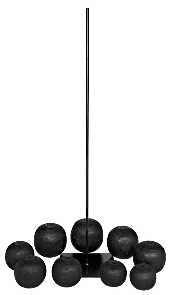 Noir Alpha Tall Sculptural Accent - Industrial Iron & Munggur Wood Storage Tower in Burnt Black Finish AW-57BB