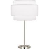 Robert Abbey Decker Table Lamp Polished Nickel Finish Ascot White Fabric Shade