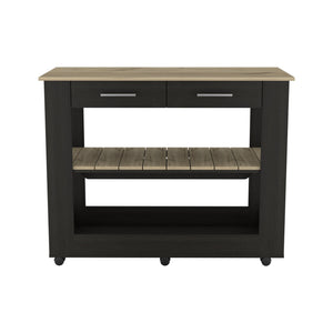 English Elm Cala Kitchen Island - Mobile Black & Light Oak Countertop With Drawers & Open Shelves For Storage B20092030
