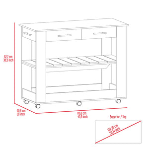 English Elm Cala Kitchen Island - Mobile Black & Light Oak Countertop With Drawers & Open Shelves For Storage B20092030