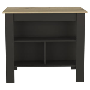 English Elm Cala Kitchen Island With Modern Black Frame, Light Oak Top & 3 Open Shelves For Versatile Storage B20092006