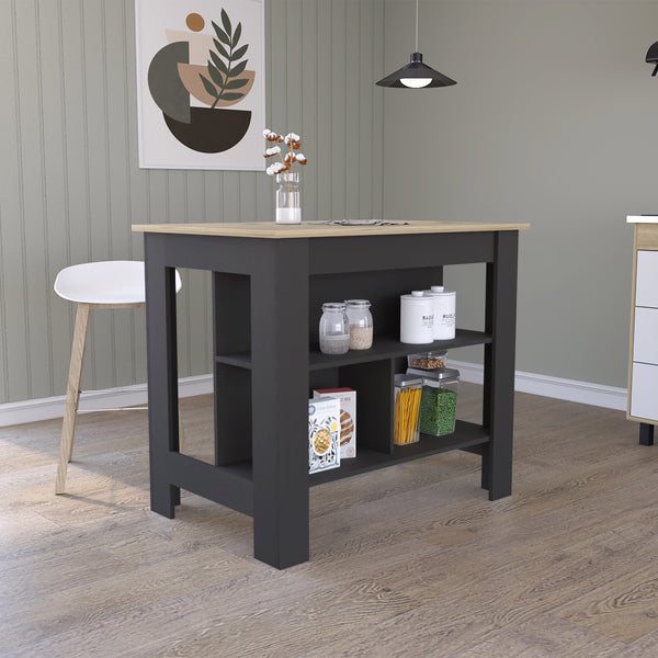 English Elm Cala Kitchen Island - Versatile Black & Light Oak Design With 3 Open Shelves For Storage & Style B07092006