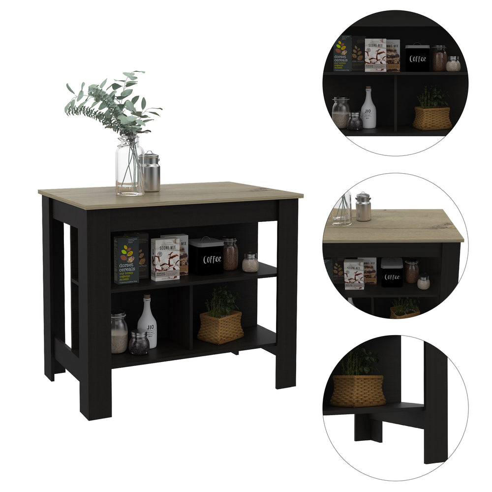 English Elm Cala Kitchen Island - Versatile Black & Light Oak Design With 3 Open Shelves For Storage & Style B07092006