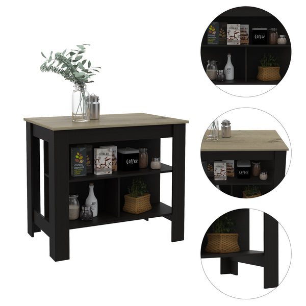 English Elm Cala Kitchen Island - Versatile Black & Light Oak Design With 3 Open Shelves For Storage & Style B07092006
