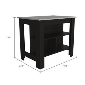 English Elm Cala Kitchen Island With Three Shelves, Modern Black Frame & Ibiza Marble Top For Stylish Storage B20092007