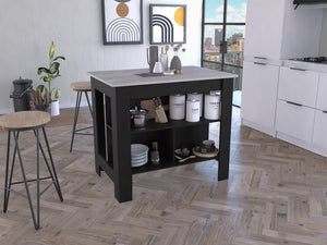 English Elm Cala Kitchen Island With Black Frame And Ibiza Marble Top – Stylish Storage Solution For Any Space B07092007