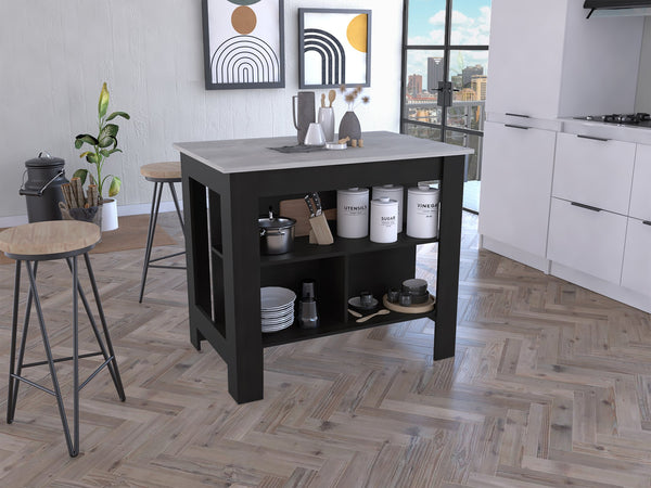 English Elm Cala Kitchen Island With Black Frame And Ibiza Marble Top – Stylish Storage Solution For Any Space B07092007