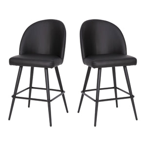 English Elm Lyla Set of 2 Modern High Back Armless Counter Stools with Durable Steel Frames for Comfort & Style Black LeatherSoft AY-1026H-26-BK-GG