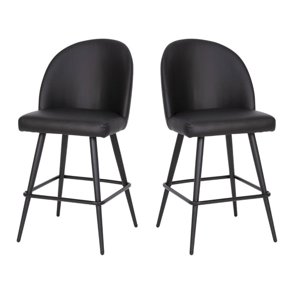 English Elm Lyla Set of 2 Modern High Back Armless Counter Stools with Durable Steel Frames for Comfort & Style Black LeatherSoft AY-1026H-26-BK-GG