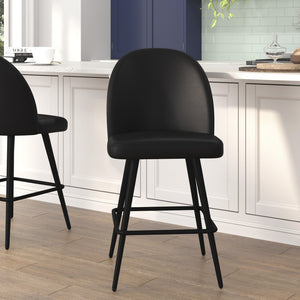 English Elm Lyla Set of 2 Modern High Back Armless Counter Stools with Durable Steel Frames for Comfort & Style Black LeatherSoft AY-1026H-26-BK-GG