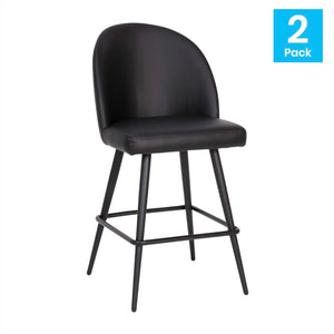 English Elm Lyla Set of 2 Modern High Back Armless Counter Stools with Durable Steel Frames for Comfort & Style Black LeatherSoft AY-1026H-26-BK-GG