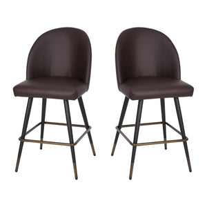 English Elm Lyla Set of 2 Modern High Back Armless Counter Stools with Durable Steel Frames for Comfort & Style Brown LeatherSoft AY-1026H-26-BR-GG