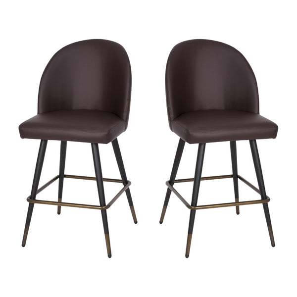 English Elm Lyla Set of 2 Modern High Back Armless Counter Stools with Durable Steel Frames for Comfort & Style Brown LeatherSoft AY-1026H-26-BR-GG