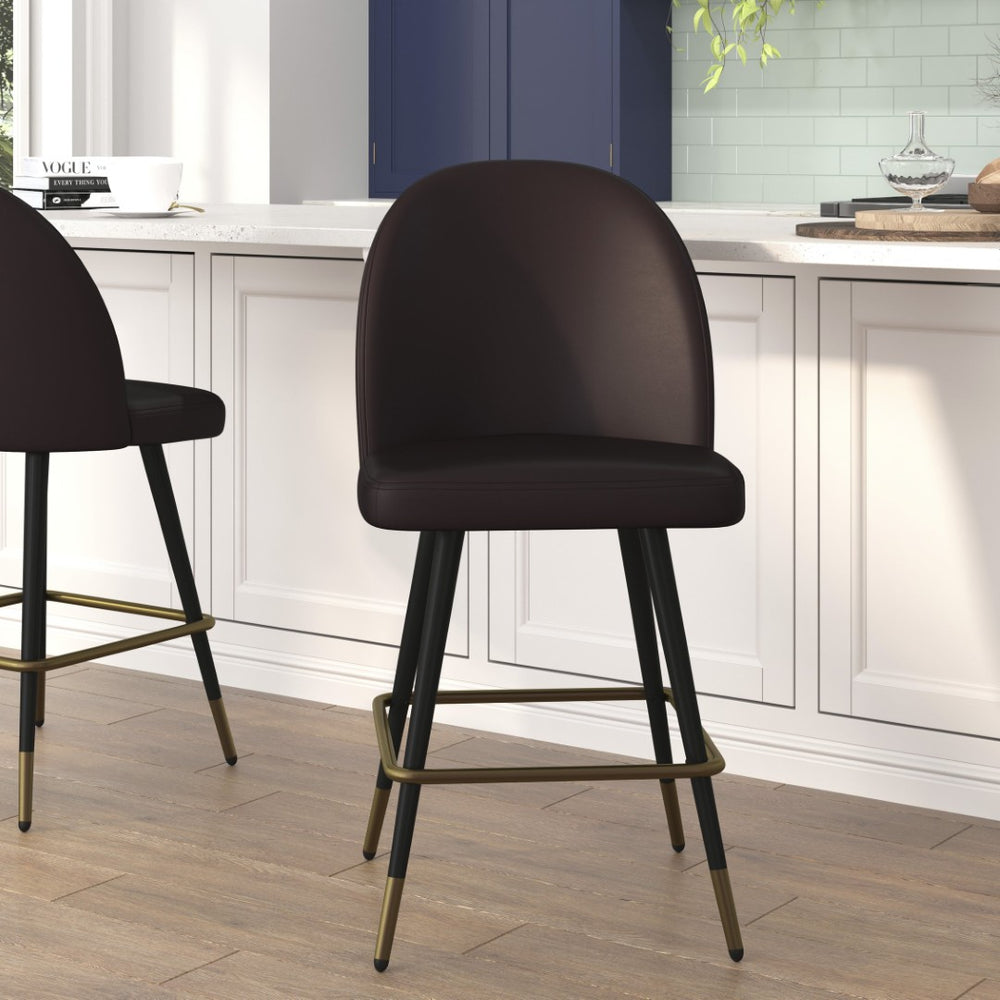 English Elm Lyla Set of 2 Modern High Back Armless Counter Stools with Durable Steel Frames for Comfort & Style Brown LeatherSoft AY-1026H-26-BR-GG