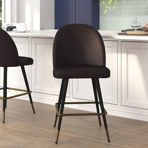 English Elm Lyla Set of 2 Modern High Back Armless Counter Stools with Durable Steel Frames for Comfort & Style Brown LeatherSoft AY-1026H-26-BR-GG