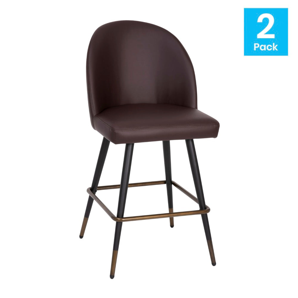 English Elm Lyla Set of 2 Modern High Back Armless Counter Stools with Durable Steel Frames for Comfort & Style Brown LeatherSoft AY-1026H-26-BR-GG