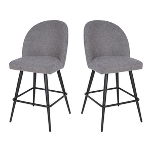 English Elm Lyla Set of 2 Modern High Back Armless Counter Stools in Gray Faux Linen for Stylish Comfort AY-1026H-26-GYFAB-GG