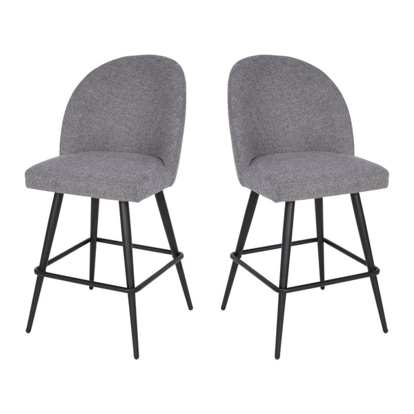 English Elm Lyla Set of 2 Modern High Back Armless Counter Stools in Gray Faux Linen for Stylish Comfort AY-1026H-26-GYFAB-GG