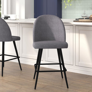 English Elm Lyla Set of 2 Modern High Back Armless Counter Stools in Gray Faux Linen for Stylish Comfort AY-1026H-26-GYFAB-GG