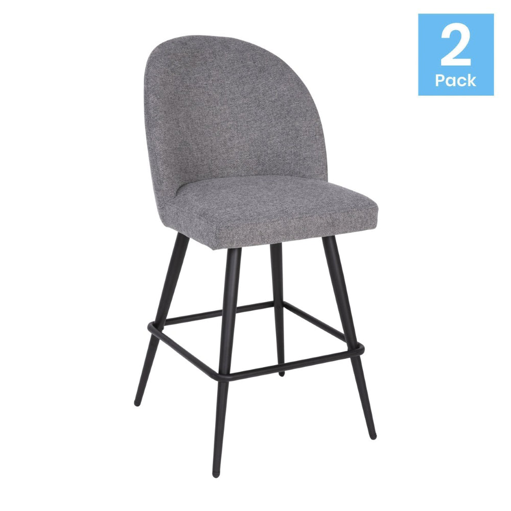 English Elm Lyla Set of 2 Modern High Back Armless Counter Stools in Gray Faux Linen for Stylish Comfort AY-1026H-26-GYFAB-GG