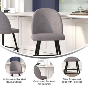 English Elm Lyla Set of 2 Modern High Back Armless Counter Stools in Gray Faux Linen for Stylish Comfort AY-1026H-26-GYFAB-GG