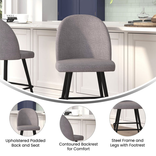 English Elm Lyla Set of 2 Modern High Back Armless Counter Stools in Gray Faux Linen for Stylish Comfort AY-1026H-26-GYFAB-GG
