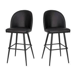 English Elm Lyla 30" High-Back Armless Barstools - Modern Steel Frame with Integrated Footrest, Set of 2 for Comfort Black LeatherSoft AY-1026H-30-BK-GG