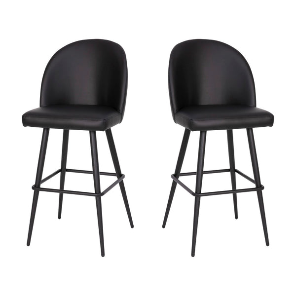 English Elm Lyla 30" High-Back Armless Barstools - Modern Steel Frame with Integrated Footrest, Set of 2 for Comfort Black LeatherSoft AY-1026H-30-BK-GG