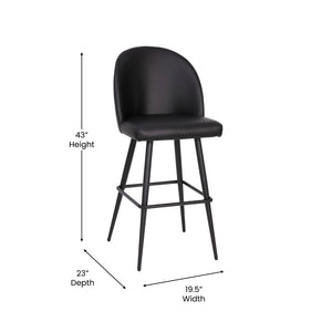 English Elm Lyla 30" High-Back Armless Barstools - Modern Steel Frame with Integrated Footrest, Set of 2 for Comfort Black LeatherSoft AY-1026H-30-BK-GG