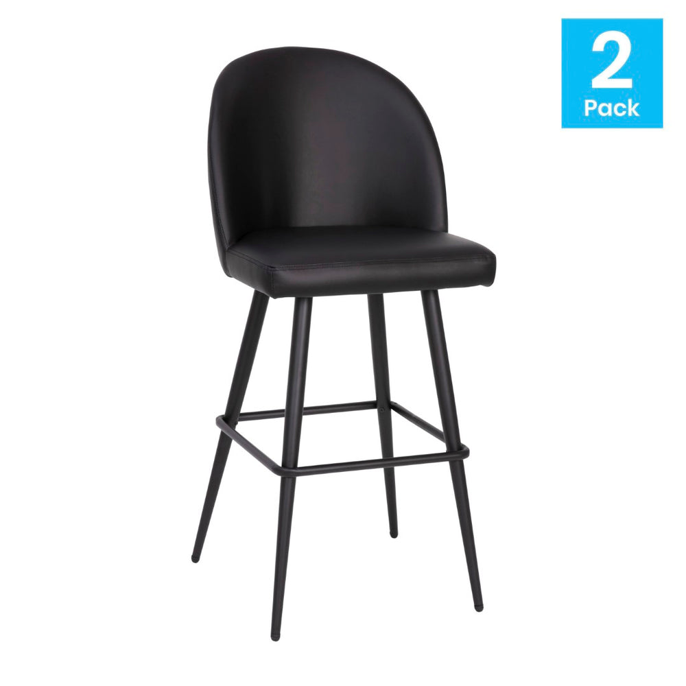 English Elm Lyla 30" High-Back Armless Barstools - Modern Steel Frame with Integrated Footrest, Set of 2 for Comfort Black LeatherSoft AY-1026H-30-BK-GG