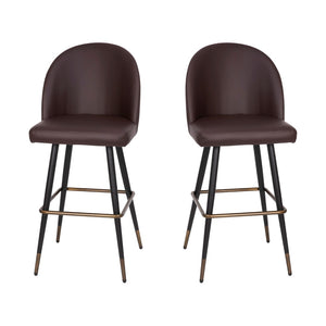 English Elm Lyla 30" High-Back Armless Barstools - Modern Steel Frame with Integrated Footrest, Set of 2 for Comfort Brown LeatherSoft AY-1026H-30-BR-GG