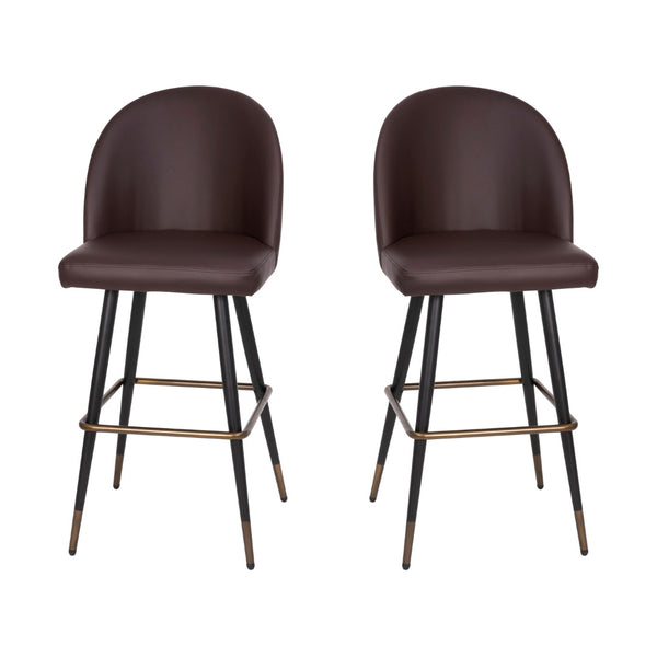 English Elm Lyla 30" High-Back Armless Barstools - Modern Steel Frame with Integrated Footrest, Set of 2 for Comfort Brown LeatherSoft AY-1026H-30-BR-GG