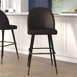 English Elm Lyla 30" High-Back Armless Barstools - Modern Steel Frame with Integrated Footrest, Set of 2 for Comfort Brown LeatherSoft AY-1026H-30-BR-GG