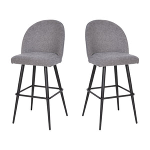 English Elm Lyla 30" High Back Armless Barstools - Set of 2, Durable Gray Faux Linen, Steel Frame for Comfort AY-1026H-30-GYFAB-GG