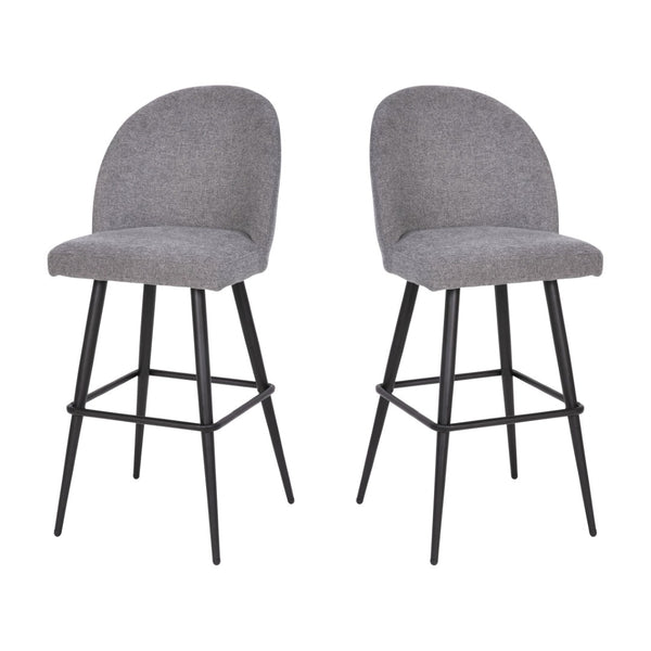 English Elm Lyla 30" High Back Armless Barstools - Set of 2, Durable Gray Faux Linen, Steel Frame for Comfort AY-1026H-30-GYFAB-GG