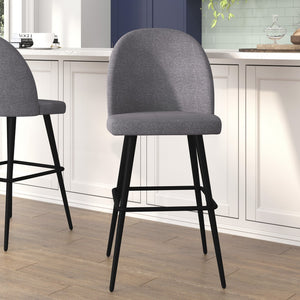English Elm Lyla 30" High Back Armless Barstools - Set of 2, Durable Gray Faux Linen, Steel Frame for Comfort AY-1026H-30-GYFAB-GG