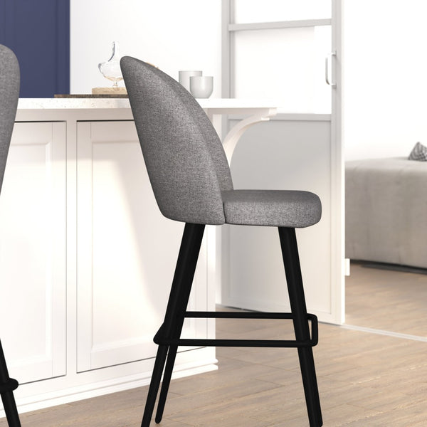 English Elm Lyla 30" High Back Armless Barstools - Set of 2, Durable Gray Faux Linen, Steel Frame for Comfort AY-1026H-30-GYFAB-GG