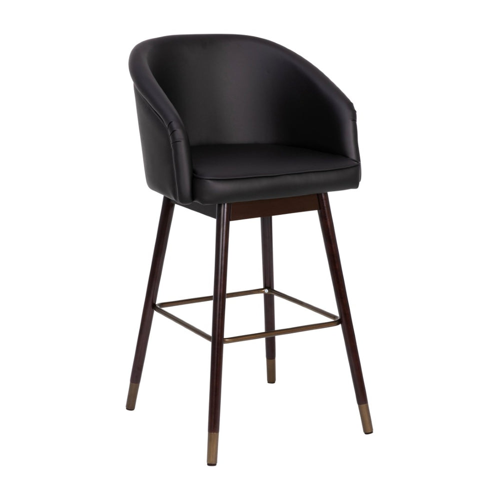 English Elm Margo 30" Mid-Back Barstool: Stylish Walnut Beechwood Legs, Black LeatherSoft, Durable & Ergonomic Design AY-1928-30-BK-GG