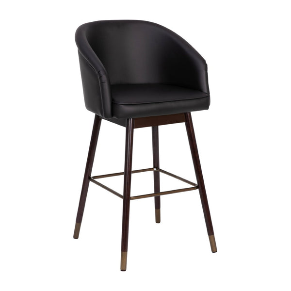 English Elm Margo 30" Mid-Back Barstool: Stylish Walnut Beechwood Legs, Black LeatherSoft, Durable & Ergonomic Design AY-1928-30-BK-GG