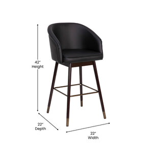 English Elm Margo 30" Mid-Back Barstool: Stylish Walnut Beechwood Legs, Black LeatherSoft, Durable & Ergonomic Design AY-1928-30-BK-GG