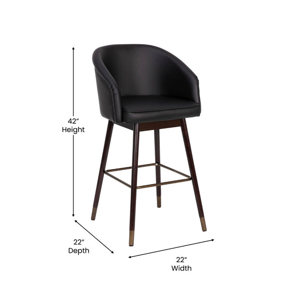 English Elm Margo 30" Mid-Back Barstool: Stylish Walnut Beechwood Legs, Black LeatherSoft, Durable & Ergonomic Design AY-1928-30-BK-GG
