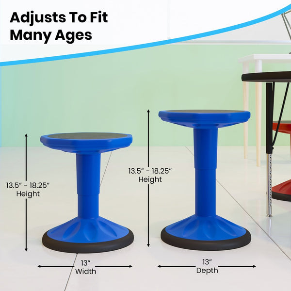 English Elm Carter Adjustable Height Active Stool for Kids - Enhances Focus and Posture in Classrooms and Homes Blue AY-9001S-BL-GG