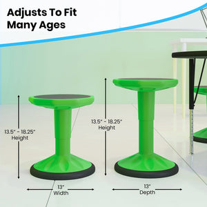 English Elm Carter Adjustable Height Active Stool for Kids - Enhances Focus and Posture in Classrooms and Homes Green AY-9001S-GN-GG